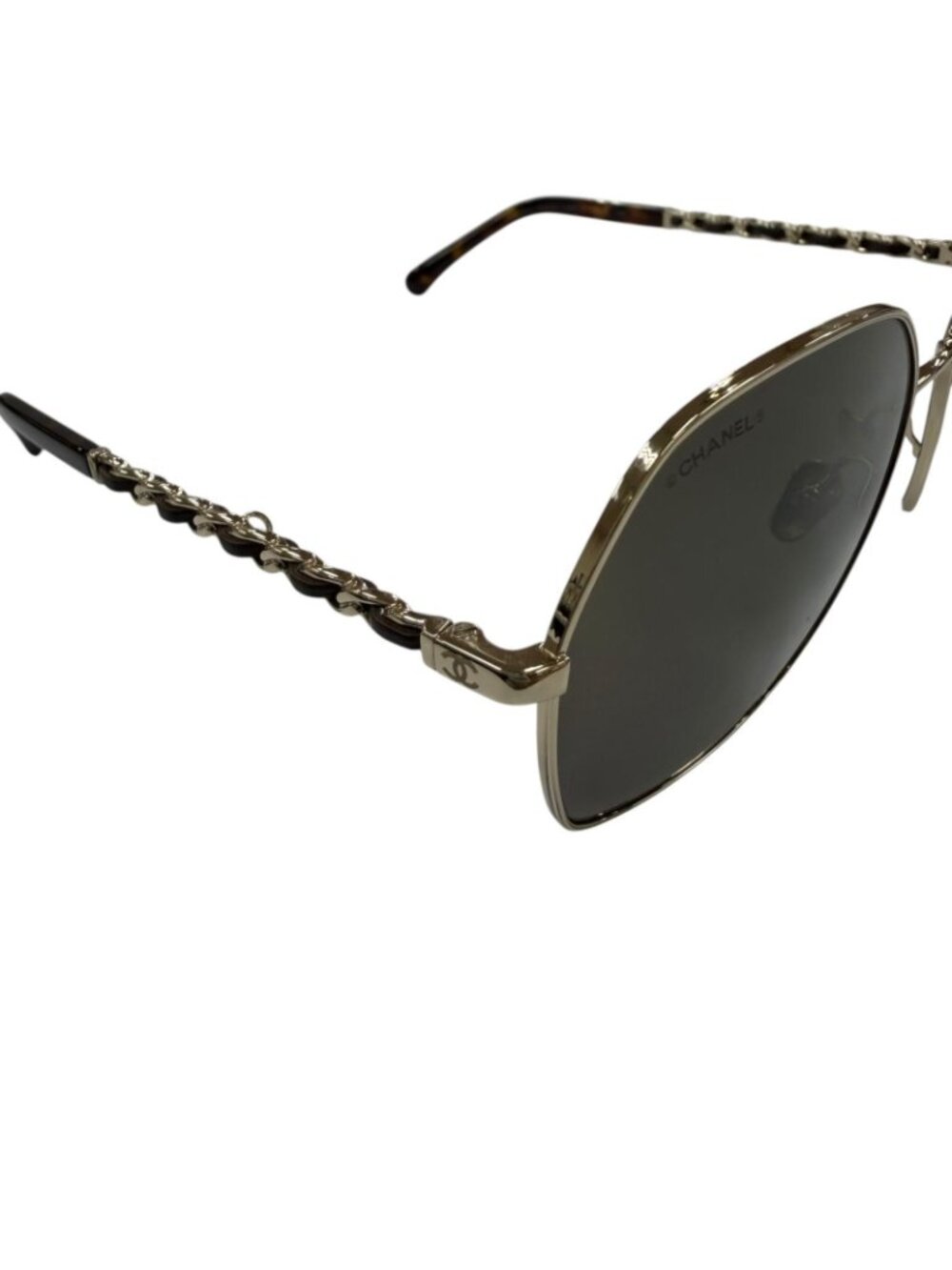 Chanel CC Logo Hexagon Chain Sunglasses Gold Black Demo Lens Eyewear - Picture 10 of 16